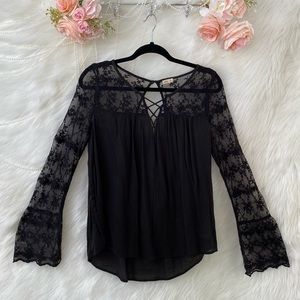 Black Hollister Lace Bellsleeve Top Fall
